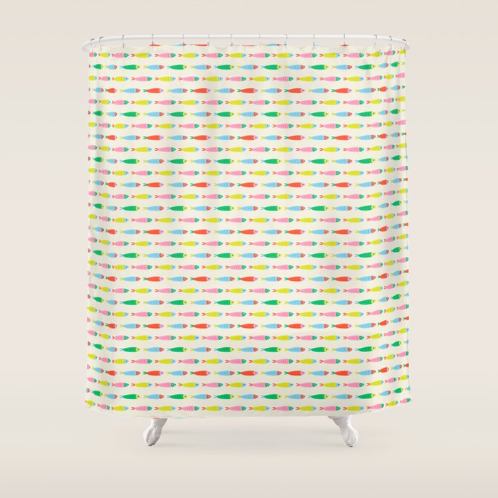 Funny colorful fish cartoon art pattern Shower Curtain Gallery Image 1