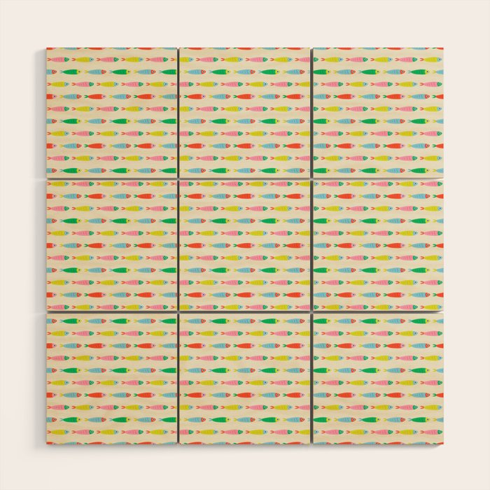 Funny colorful fish cartoon art pattern Wood Wall Art Gallery Image 1