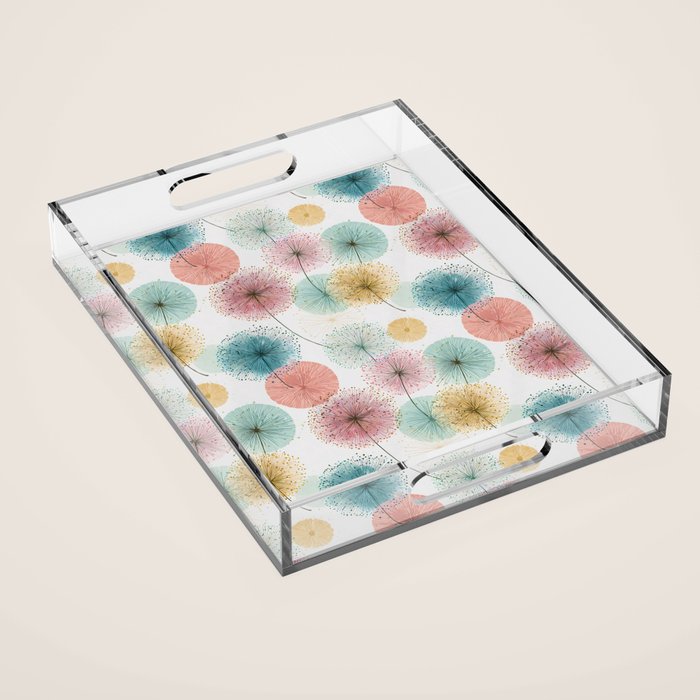 Abstract Dandelion Print in Retro Colors Acrylic Tray Gallery Image 1