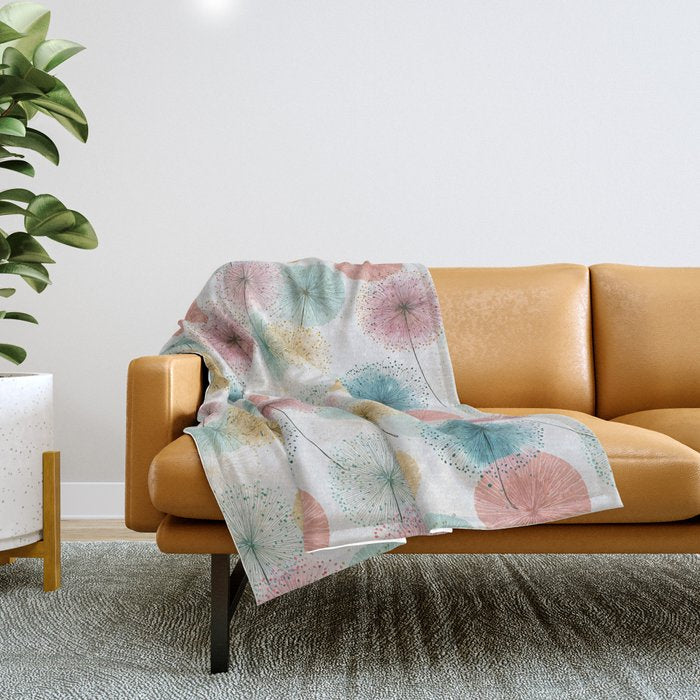 Abstract Dandelion Print in Retro Colors Throw Blanket Gallery Image 1