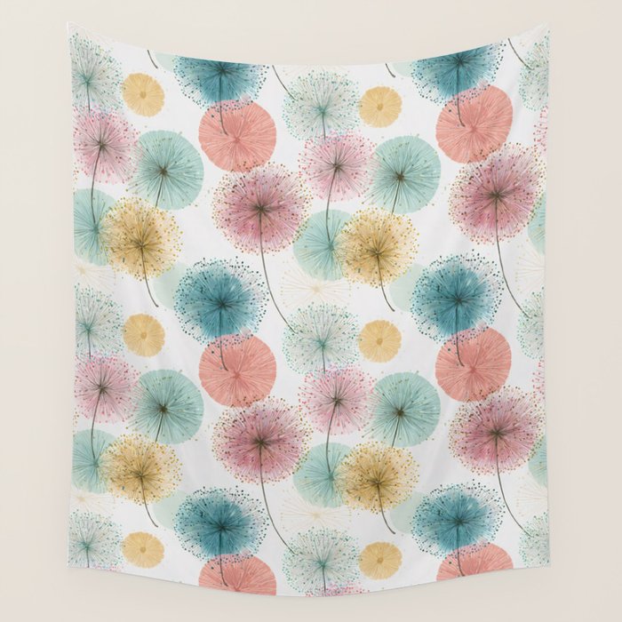 Abstract Dandelion Print in Retro Colors Wall Tapestry Gallery Image 4