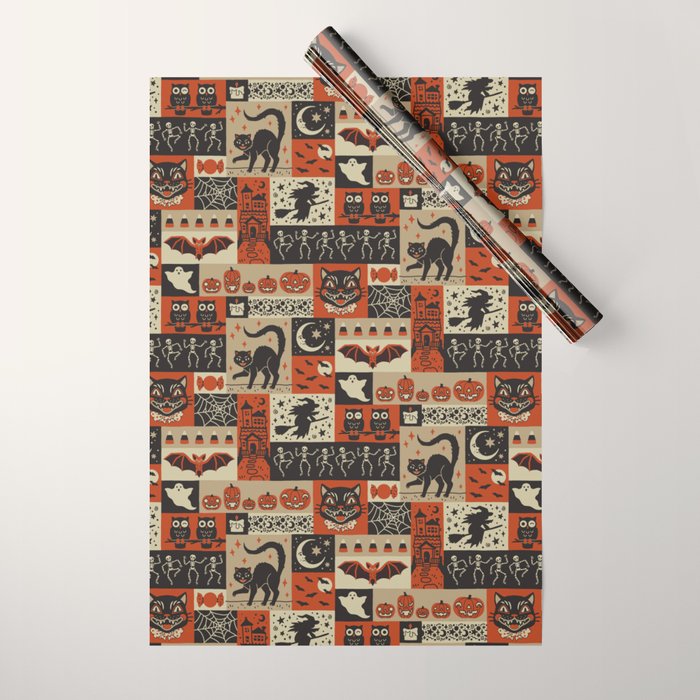 Vintage Halloween Patchwork Wrapping Paper Gallery Image 1