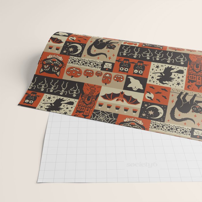 Vintage Halloween Patchwork Wrapping Paper Gallery Image 2