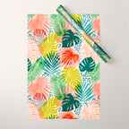 Tropical Garden, Botanical Colorful Jungle Watercolor Painting, Monstera Palm Nature Blush Bohemian Wrapping Paper Gallery Image 1