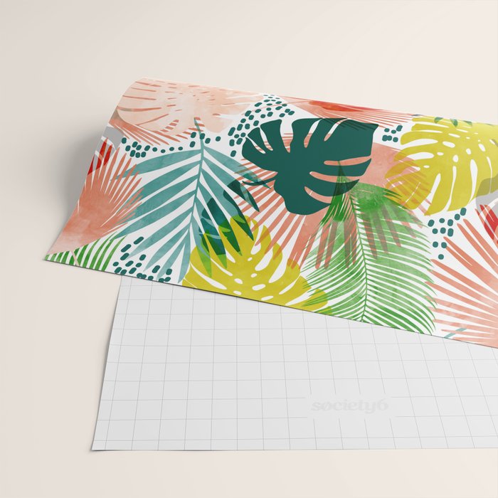 Tropical Garden, Botanical Colorful Jungle Watercolor Painting, Monstera Palm Nature Blush Bohemian Wrapping Paper Gallery Image 2