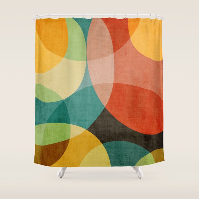 Colorful Modern Bold Circles MCM Artwork Shower Curtain Gallery Image 1