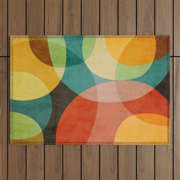 Colorful Modern Bold Circles MCM Artwork Outdoor Rug Gallery Image 1