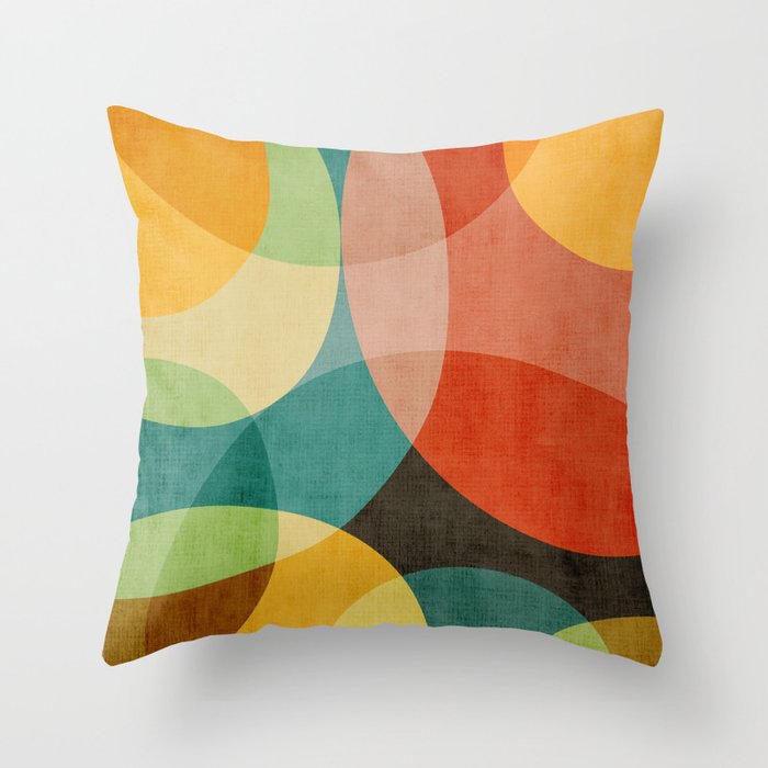 Colorful Modern Bold Circles MCM Artwork Throw Pillow Gallery Image 1