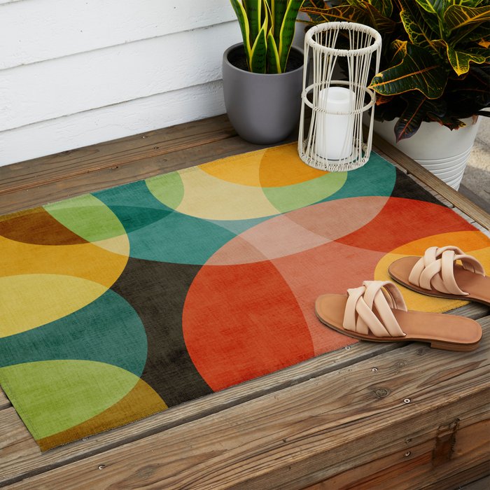 Colorful Modern Bold Circles MCM Artwork Outdoor Rug Gallery Image 2