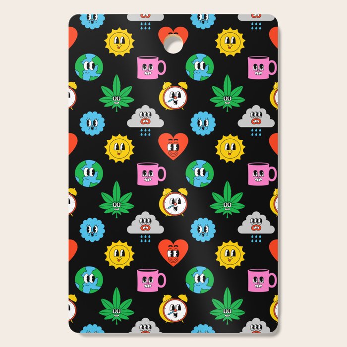 Funny retro cartoon sticker art pattern Cutting Board Gallery Image 1