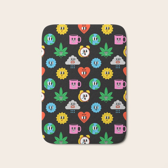 Funny retro cartoon sticker art pattern Bath Mat Gallery Image 1