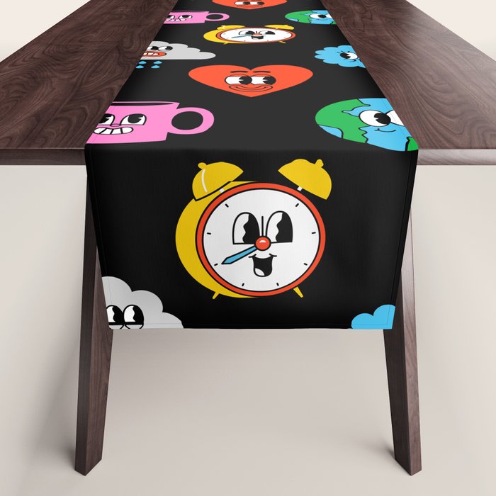 Funny retro cartoon sticker art pattern Table Runner Gallery Image 1
