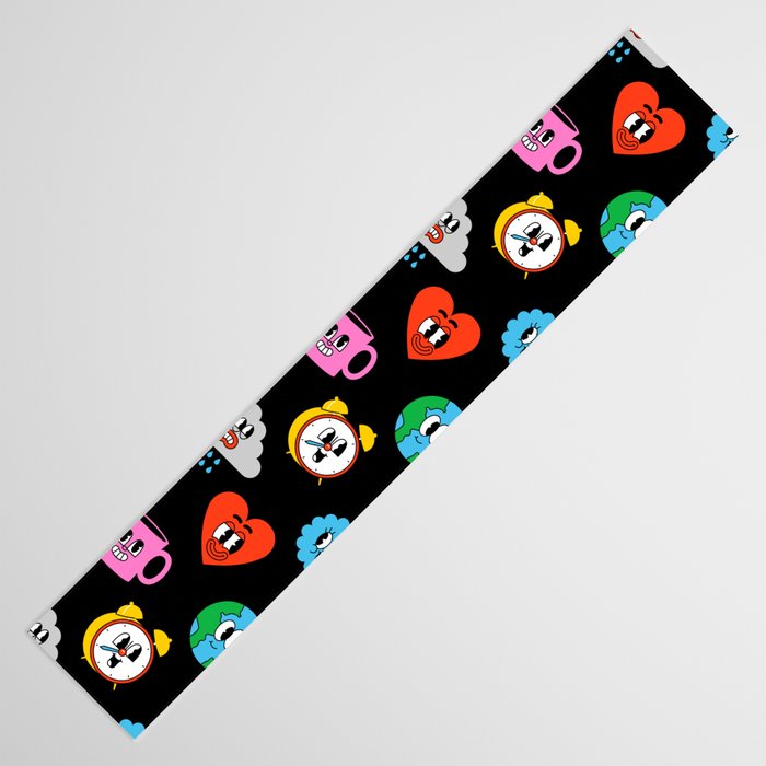 Funny retro cartoon sticker art pattern Table Runner Gallery Image 3