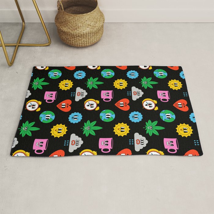 Funny retro cartoon sticker art pattern Rug Gallery Image 1