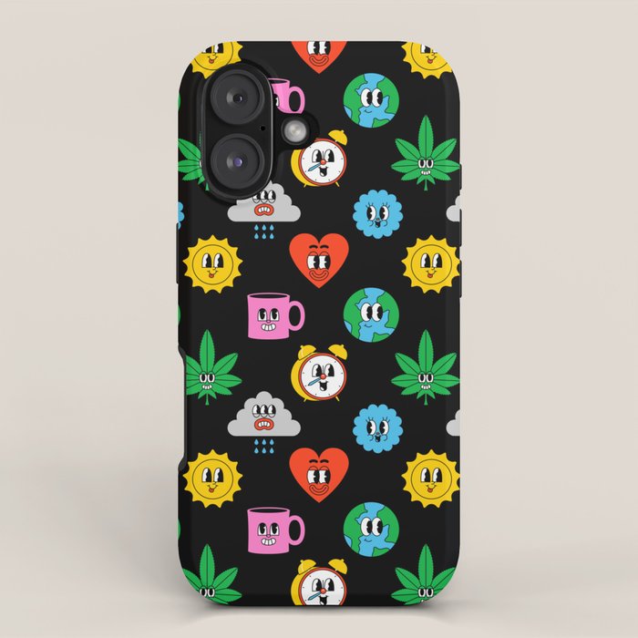 Funny retro cartoon sticker art pattern iPhone Case Gallery Image 1