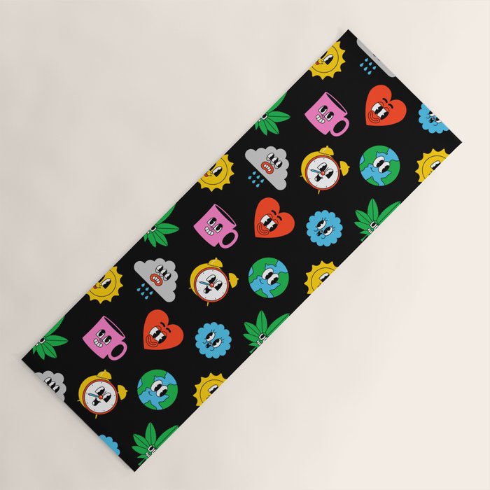 Funny retro cartoon sticker art pattern Yoga Mat Gallery Image 1