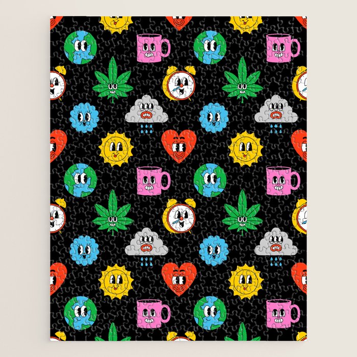 Funny retro cartoon sticker art pattern Jigsaw Puzzle Gallery Image 1