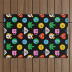 Funny retro cartoon sticker art pattern Outdoor Rug Gallery Image 1