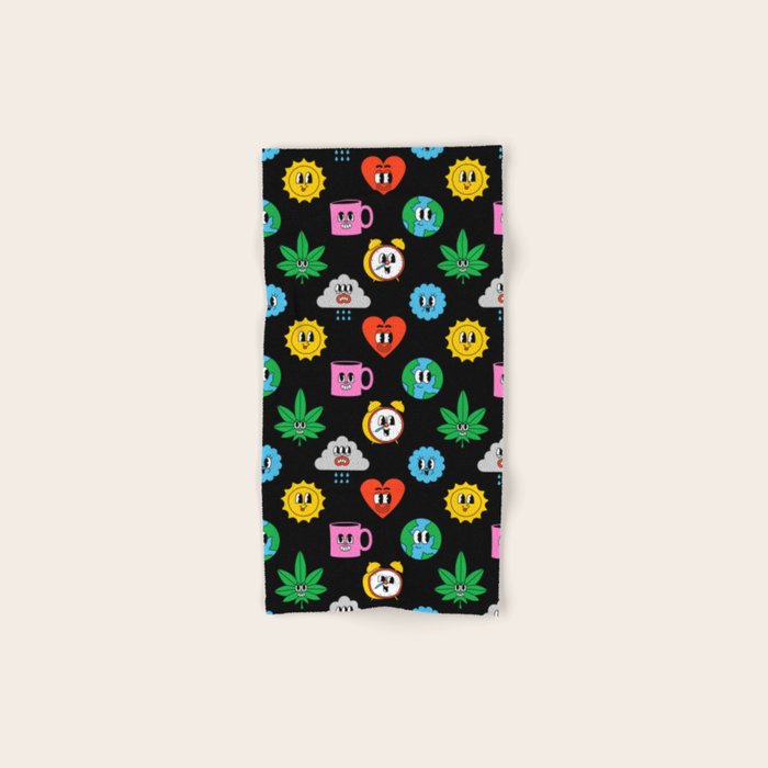 Funny retro cartoon sticker art pattern Bath Towel Gallery Image 1