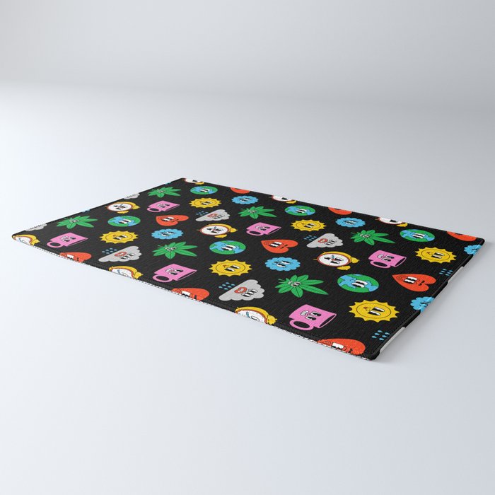 Funny retro cartoon sticker art pattern Rug Gallery Image 3