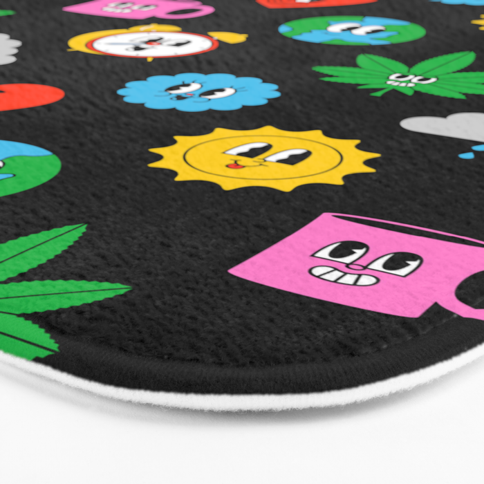 Funny retro cartoon sticker art pattern Bath Mat Gallery Image 3
