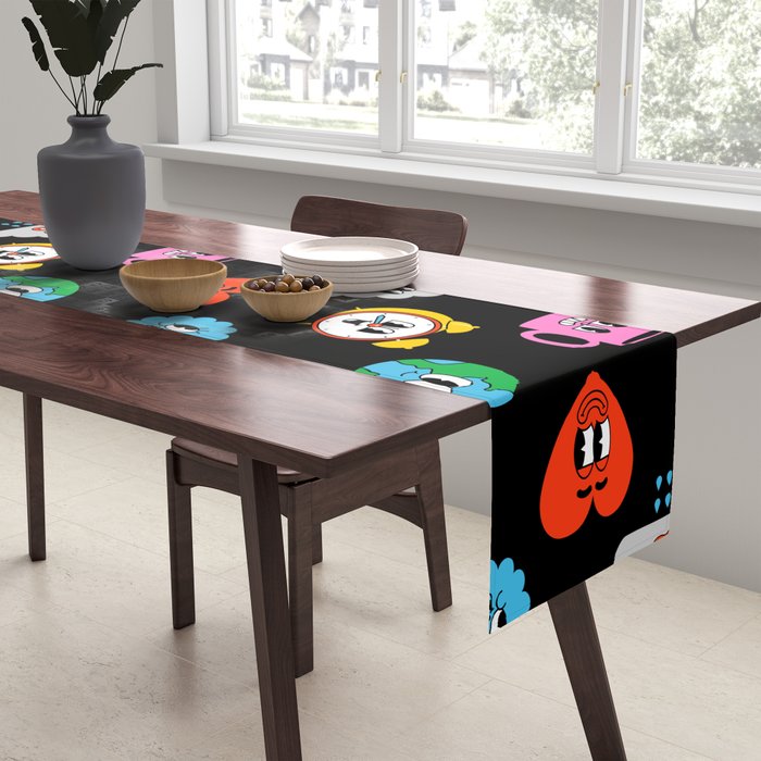 Funny retro cartoon sticker art pattern Table Runner Gallery Image 2