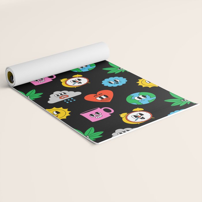 Funny retro cartoon sticker art pattern Yoga Mat Gallery Image 2
