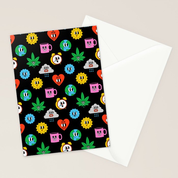 Funny retro cartoon sticker art pattern Stationery Card Gallery Image 2
