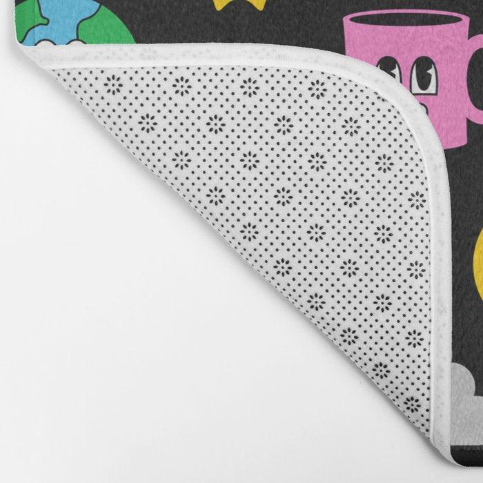 Funny retro cartoon sticker art pattern Bath Mat Gallery Image 2