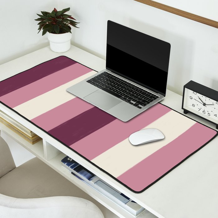 Bold Burgundy and Pink Striped Pattern Desk Mat Gallery Image 2