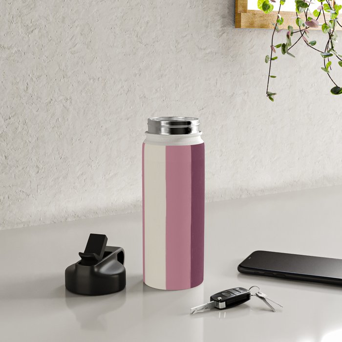 Bold Burgundy and Pink Striped Pattern Water Bottle Gallery Image 4