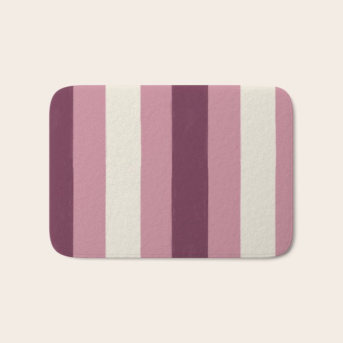 Bold Burgundy and Pink Striped Pattern Bath Mat Gallery Image 1