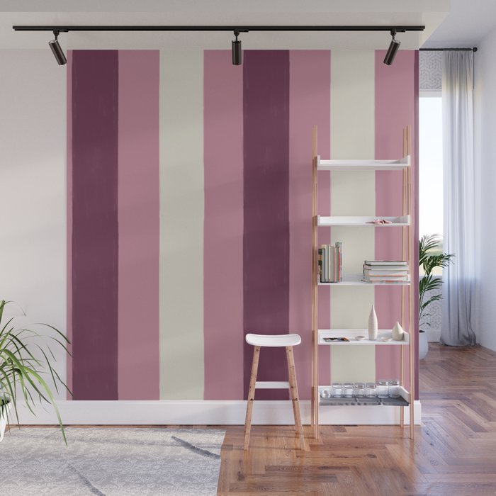 Bold Burgundy and Pink Striped Pattern Wall Mural Gallery Image 1