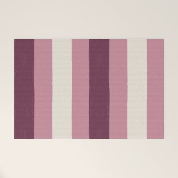 Bold Burgundy and Pink Striped Pattern Welcome Mat Gallery Image 1