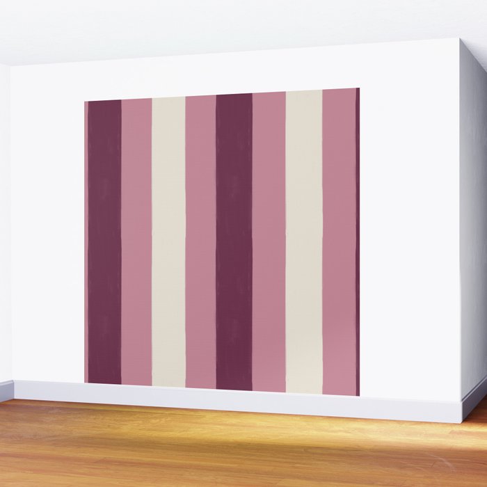 Bold Burgundy and Pink Striped Pattern Wall Mural Gallery Image 2