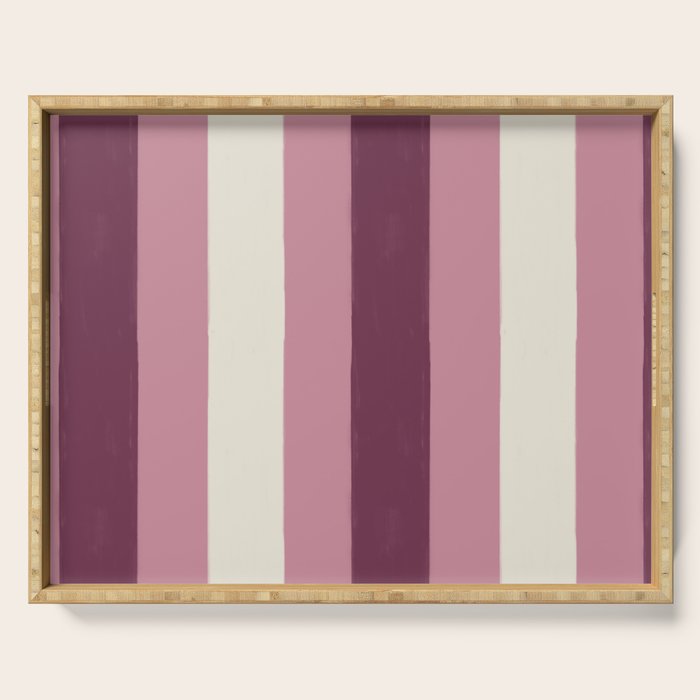 Bold Burgundy and Pink Striped Pattern Serving Tray Gallery Image 1
