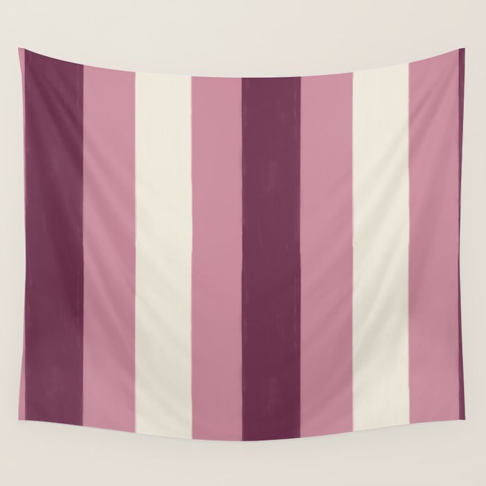 Bold Burgundy and Pink Striped Pattern Wall Tapestry Gallery Image 1