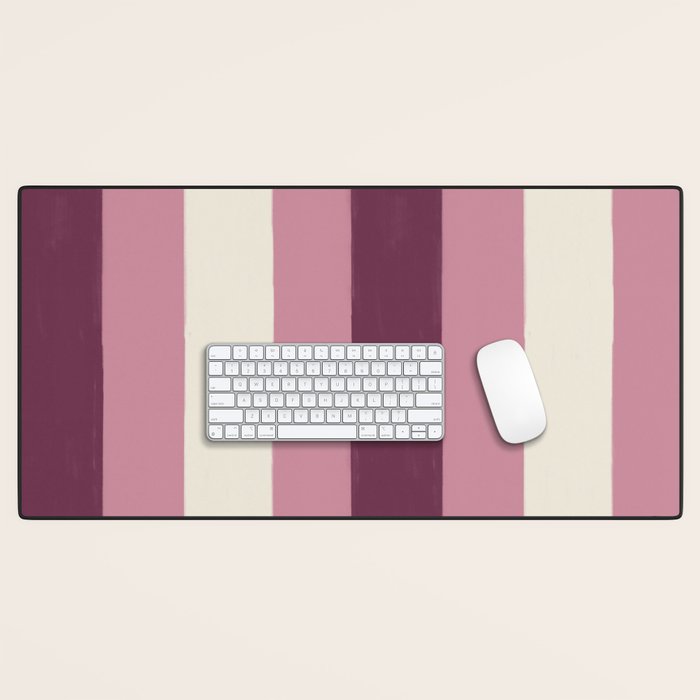Bold Burgundy and Pink Striped Pattern Desk Mat Gallery Image 1