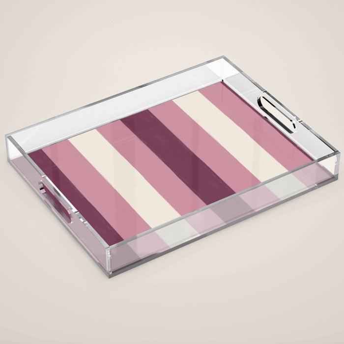 Bold Burgundy and Pink Striped Pattern Acrylic Tray Gallery Image 1