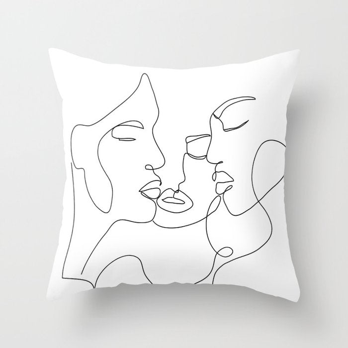 Line Faces 01  Throw Pillow Gallery Image 1
