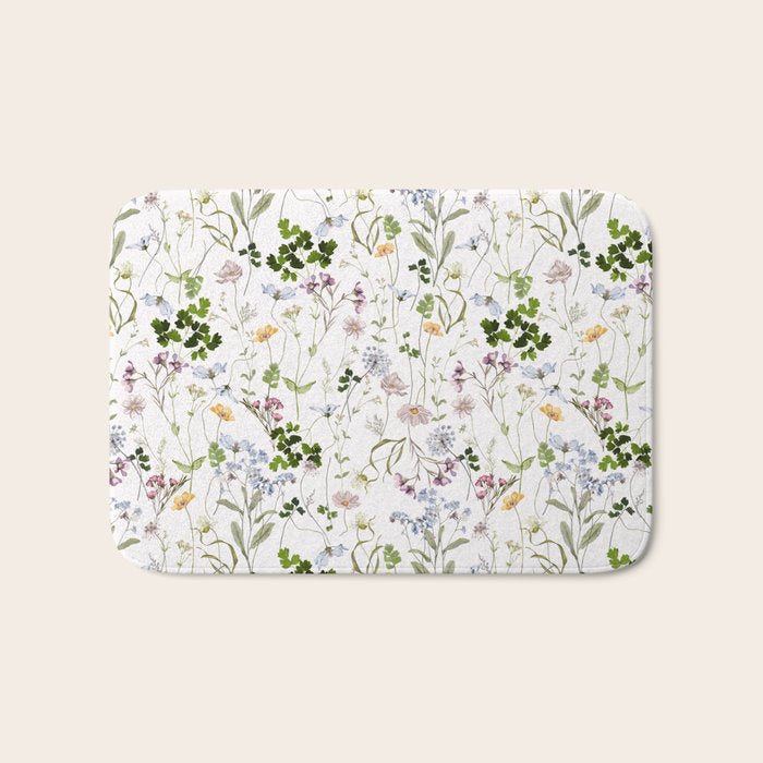 Hand Painted Watercolor Springflowers And Herbs Meadow  Bath Mat Gallery Image 1