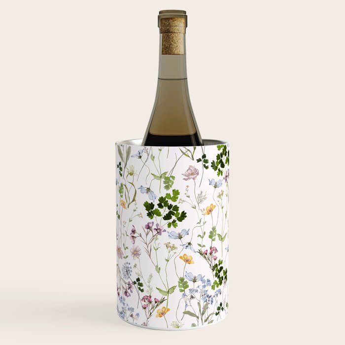 Hand Painted Watercolor Springflowers And Herbs Meadow  Wine Chiller Gallery Image 3