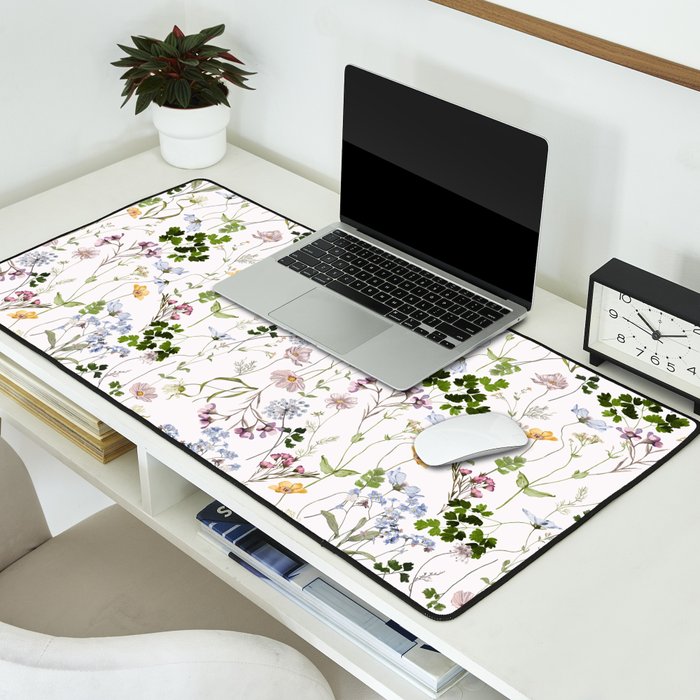 Hand Painted Watercolor Springflowers And Herbs Meadow  Desk Mat Gallery Image 2