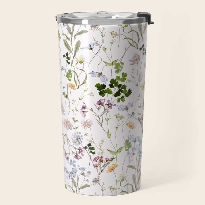 Hand Painted Watercolor Springflowers And Herbs Meadow  Travel Mug Gallery Image 2