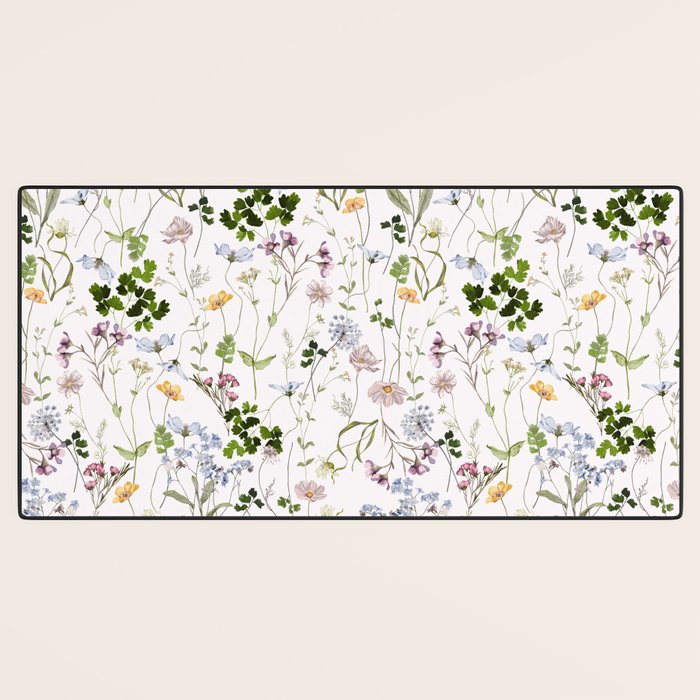 Hand Painted Watercolor Springflowers And Herbs Meadow  Desk Mat Gallery Image 3