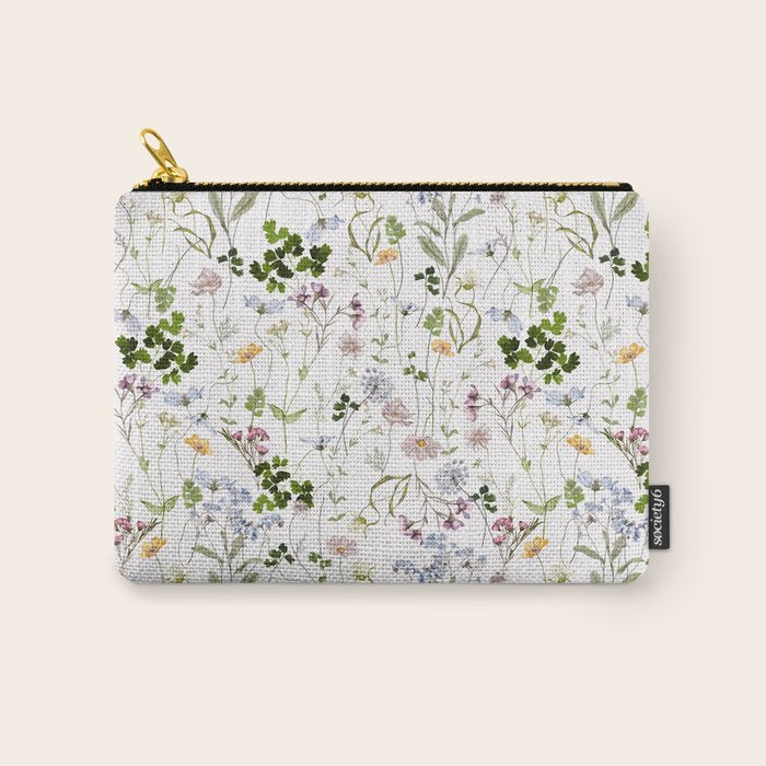 Hand Painted Watercolor Springflowers And Herbs Meadow  Carry All Pouch Gallery Image 1