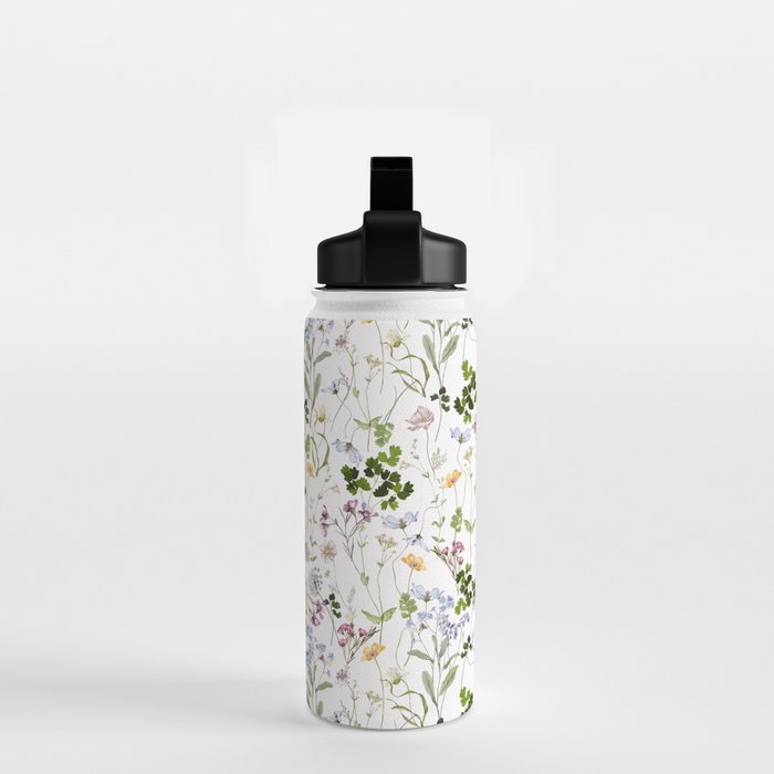 Hand Painted Watercolor Springflowers And Herbs Meadow  Water Bottle Gallery Image 2