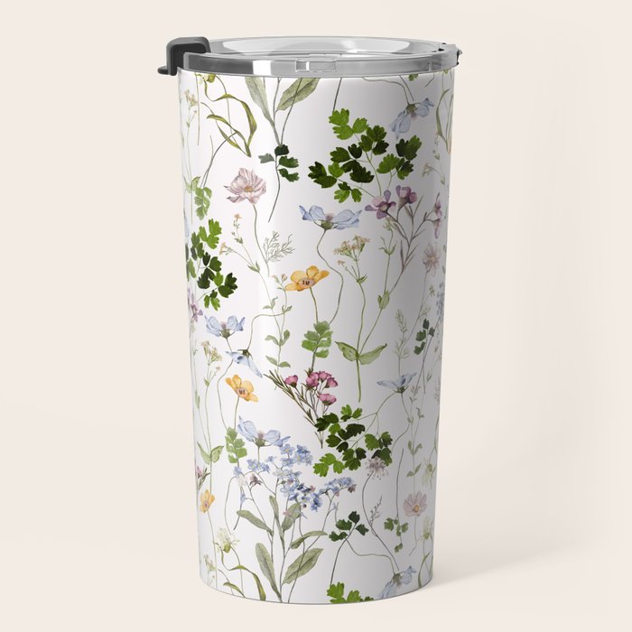 Hand Painted Watercolor Springflowers And Herbs Meadow  Travel Mug Gallery Image 3