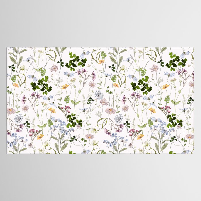 Hand Painted Watercolor Springflowers And Herbs Meadow  Tablecloth Gallery Image 2