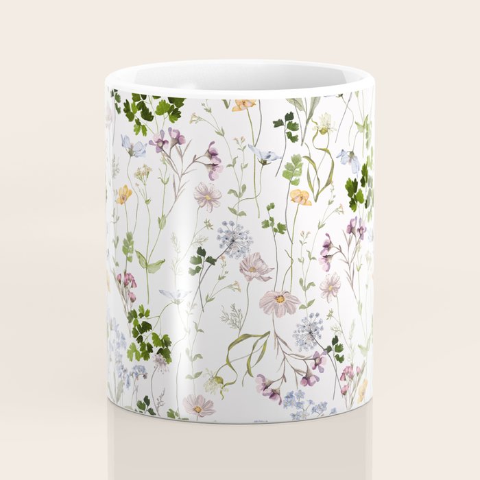 Hand Painted Watercolor Springflowers And Herbs Meadow  Coffee Mug Gallery Image 4